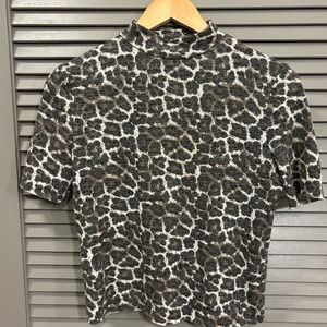 ZARA short sleeved, leopard print, mini turtle neck top